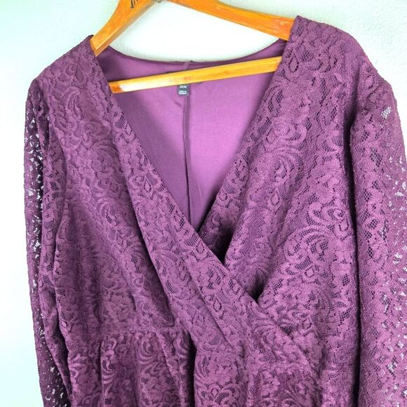 Women Lane Bryant Plus Size Purple Lace Long Sleeve Blouse Size 22/24 - Picture 5 of 10